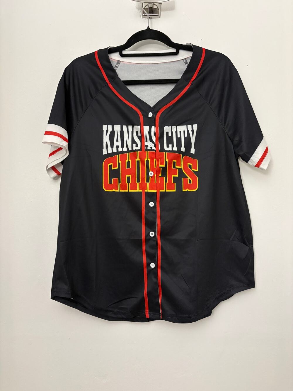 Kansas City Chiefs Black Baseball Jersey Button Up Size L NWOT